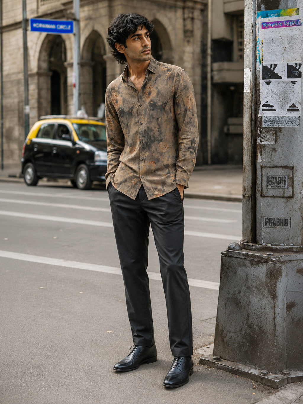 CAHOOT Men's Rust Washed Abstract Printed Regular Fit Shirt - view 4