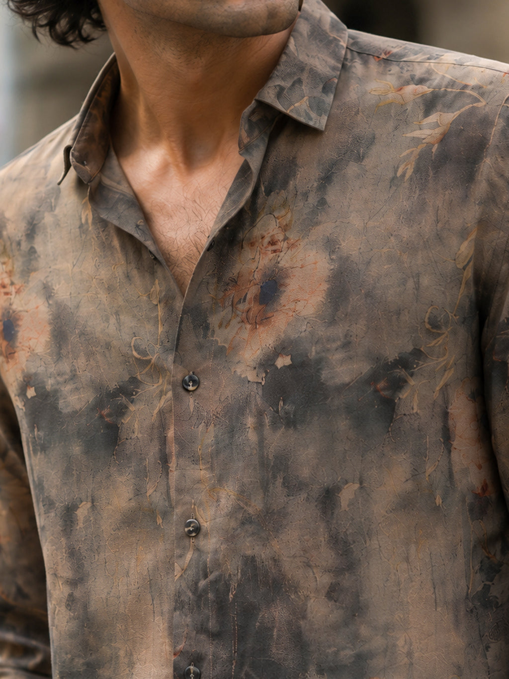 CAHOOT Men's Rust Washed Abstract Printed Regular Fit Shirt - view 5