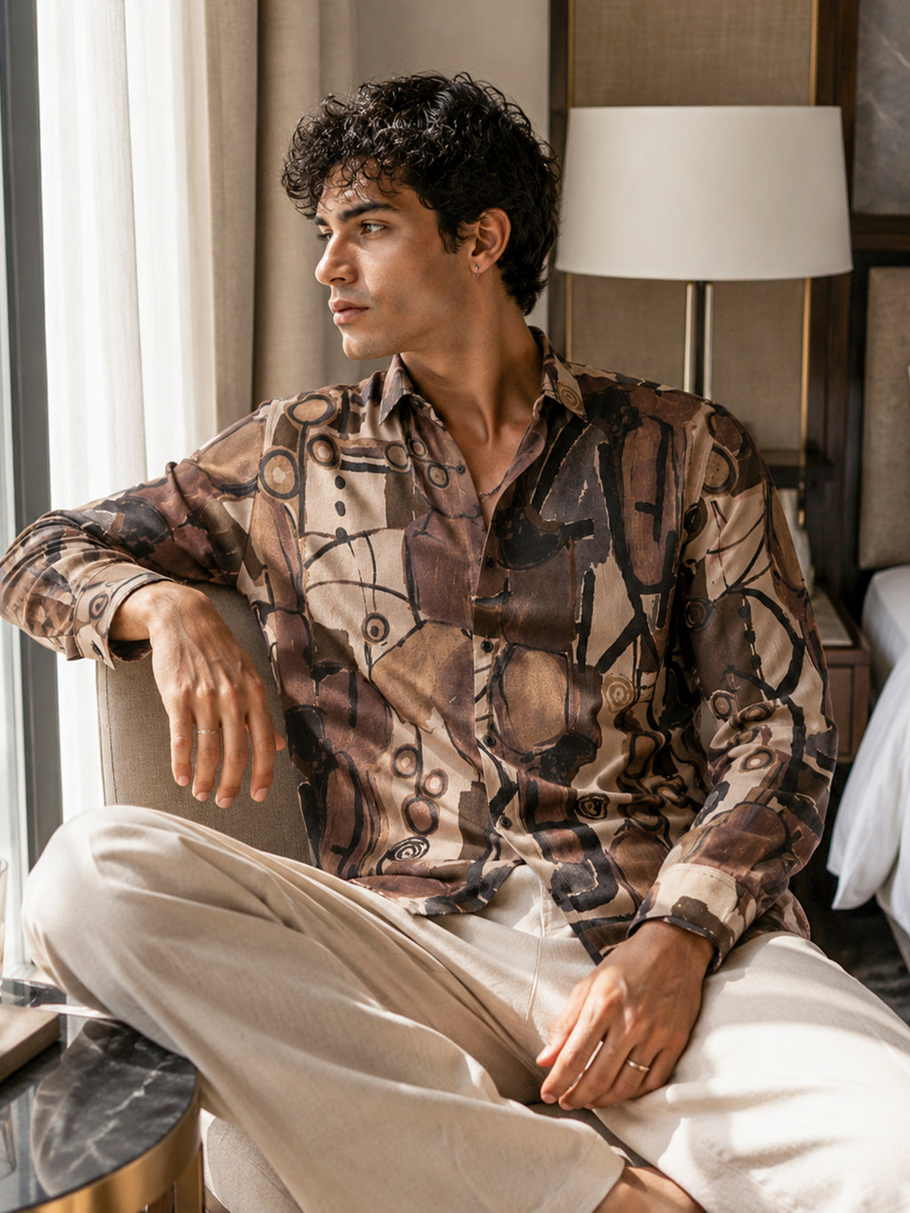 CAHOOT Men's Brown Abstract Printed Regular Fit Shirt - view 1