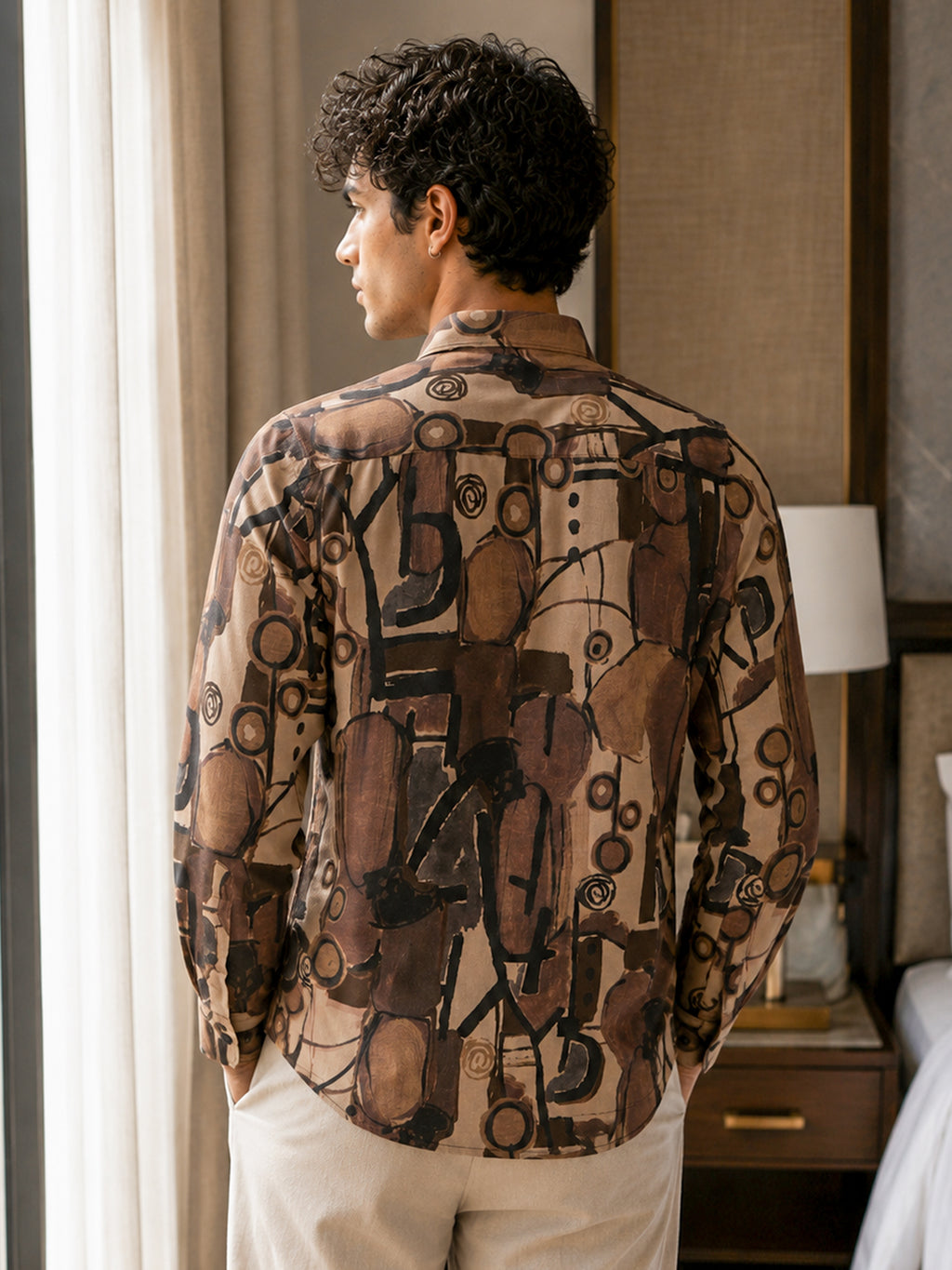 CAHOOT Men's Brown Abstract Printed Regular Fit Shirt - view 3