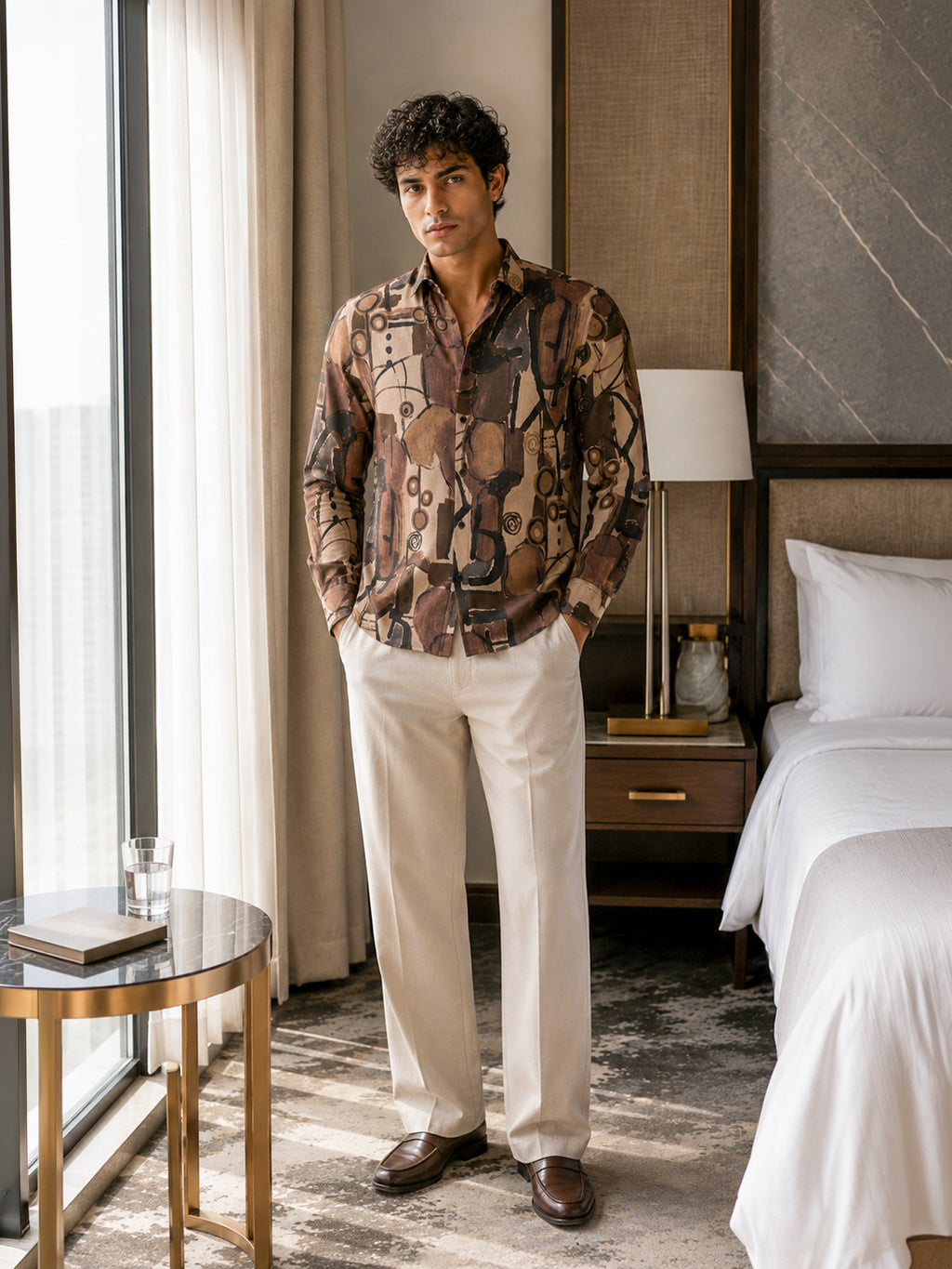 CAHOOT Men's Brown Abstract Printed Regular Fit Shirt - view 4
