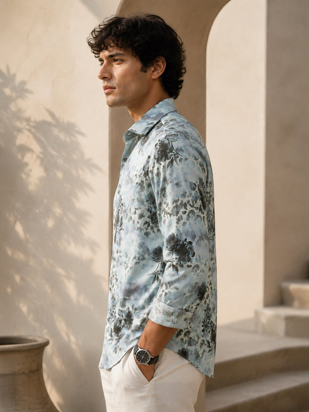 CAHOOT Men's Light Blue Botanical Printed Regular Fit Shirt - view 2