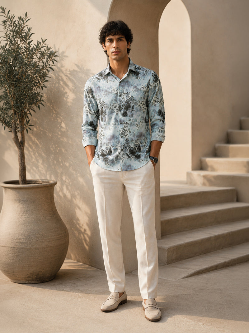 CAHOOT Men's Light Blue Botanical Printed Regular Fit Shirt - view 4