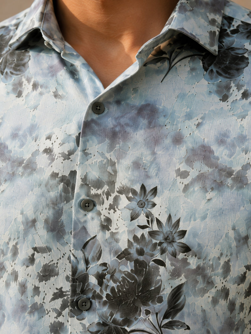 CAHOOT Men's Light Blue Botanical Printed Regular Fit Shirt - view 5