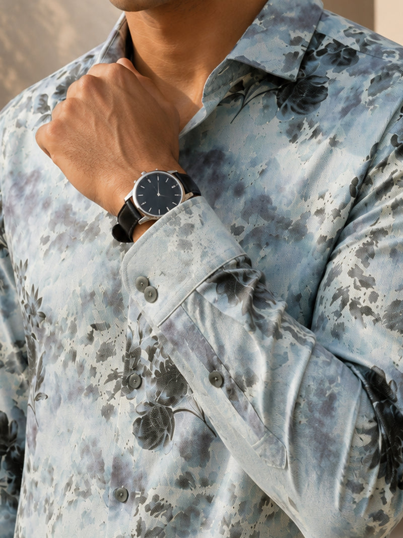 CAHOOT Men's Light Blue Botanical Printed Regular Fit Shirt - view 6