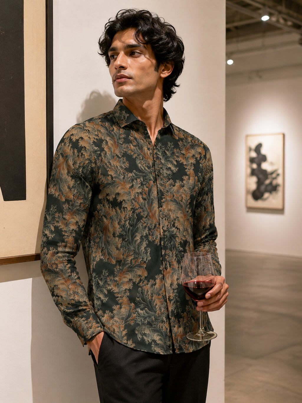 CAHOOT Men's Green Botanical Printed Regular Fit Shirt - view 1