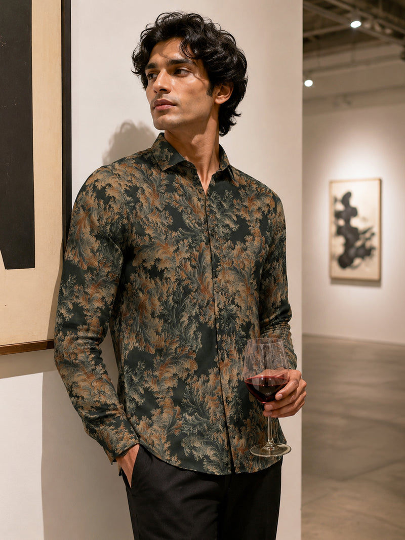 CAHOOT Men's Green Botanical Printed Regular Fit Shirt - view 1