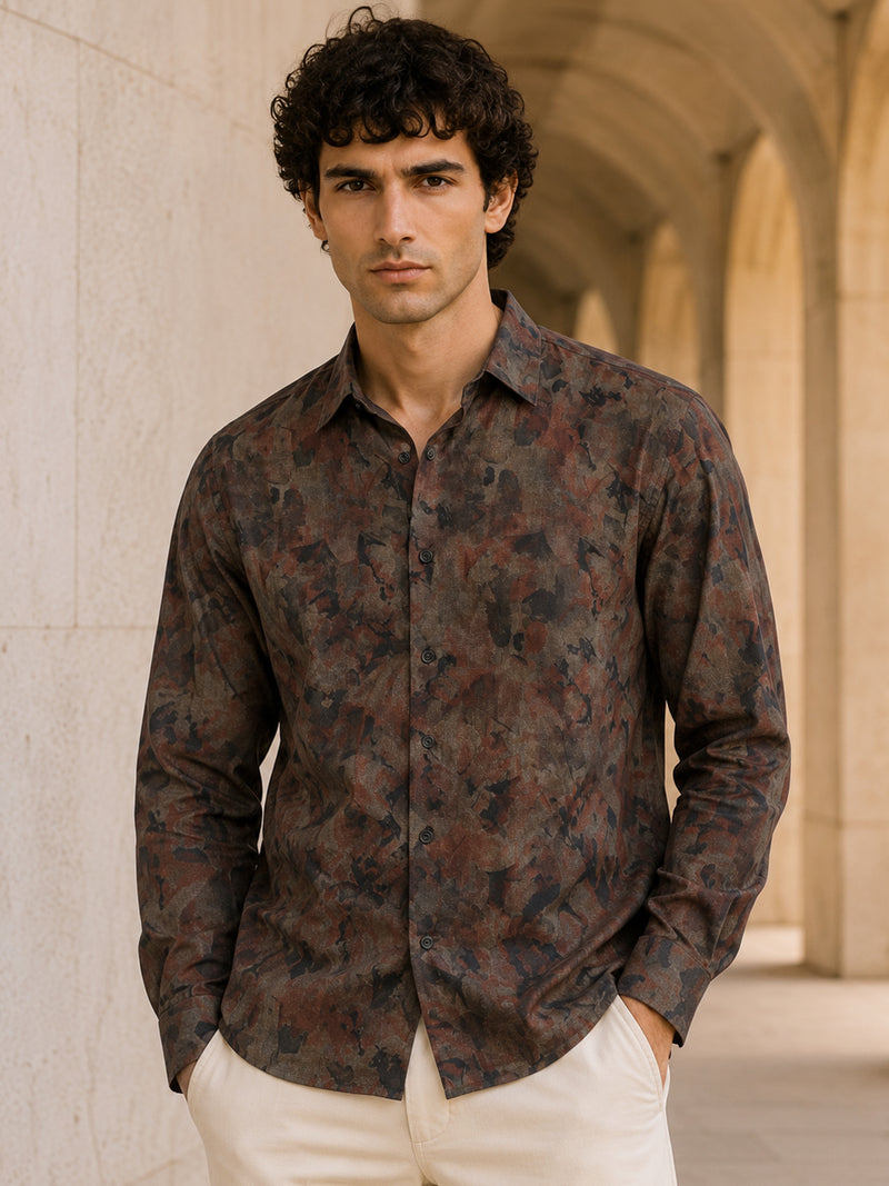 CAHOOT Men's Brown Botanical Printed Regular Fit Shirt - view 1
