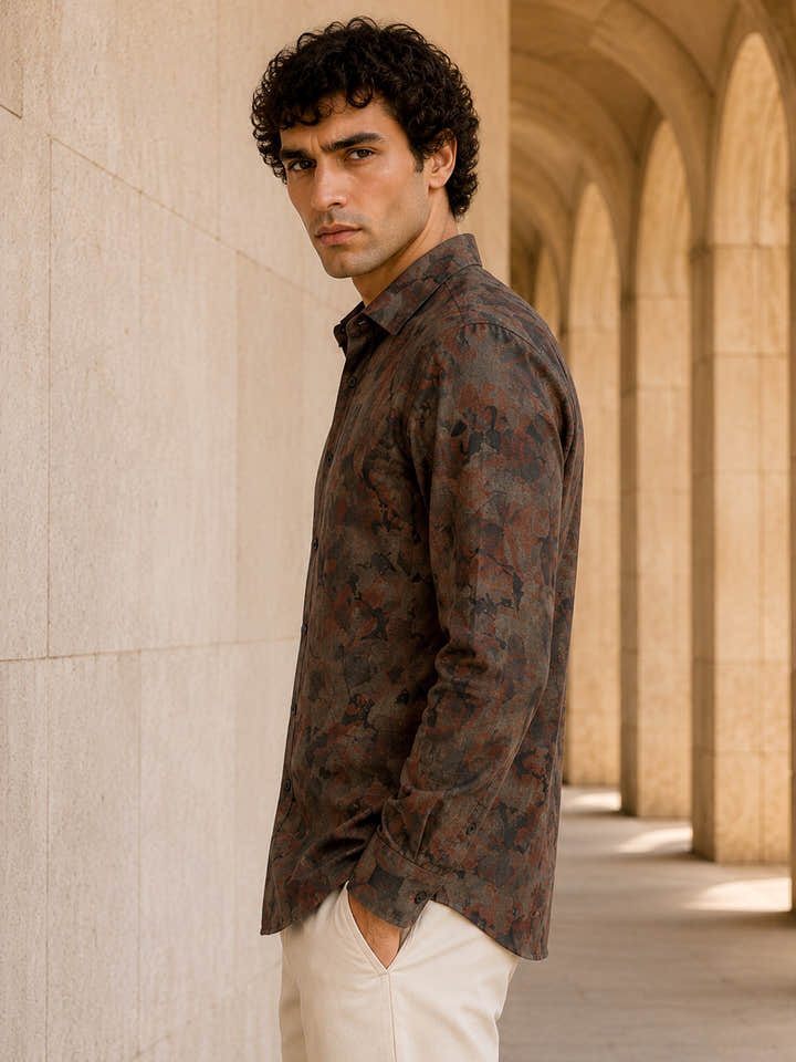 CAHOOT Men's Brown Botanical Printed Regular Fit Shirt - view 3