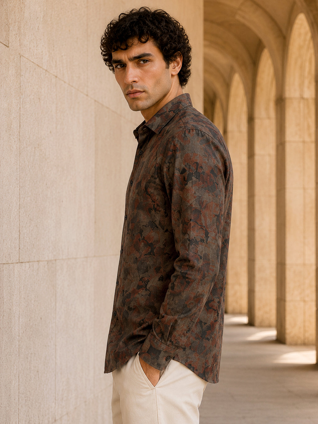CAHOOT Men's Brown Botanical Printed Regular Fit Shirt - view 3
