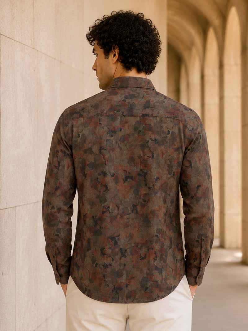 CAHOOT Men's Brown Botanical Printed Regular Fit Shirt - view 4