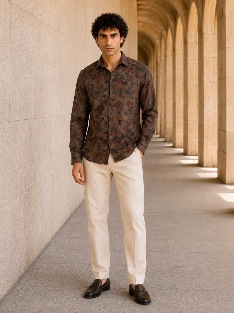 CAHOOT Men's Brown Botanical Printed Regular Fit Shirt - view 5