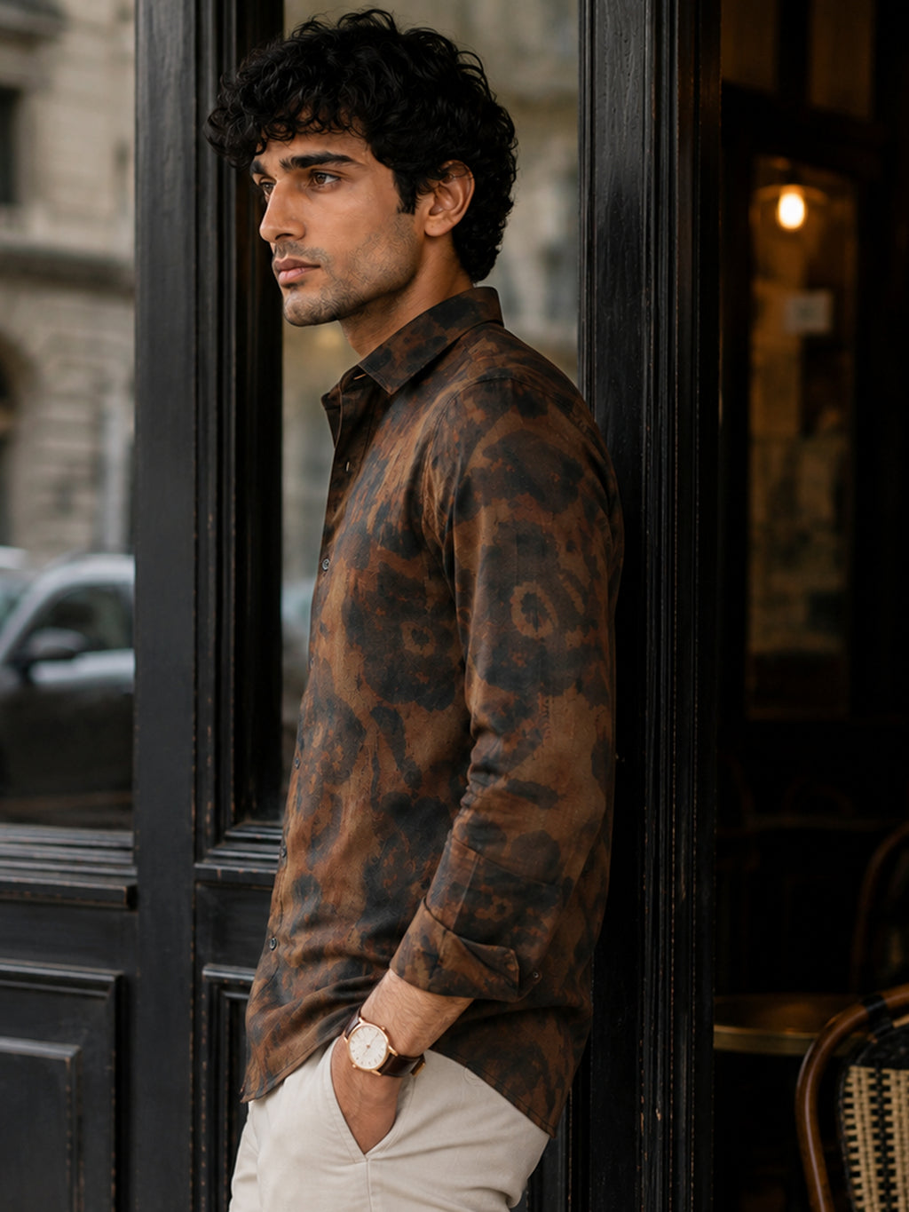 CAHOOT Men's Brown Washed Abstract Printed Regular Fit Shirt - view 2