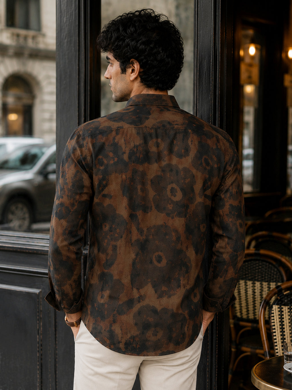 CAHOOT Men's Brown Washed Abstract Printed Regular Fit Shirt - view 3