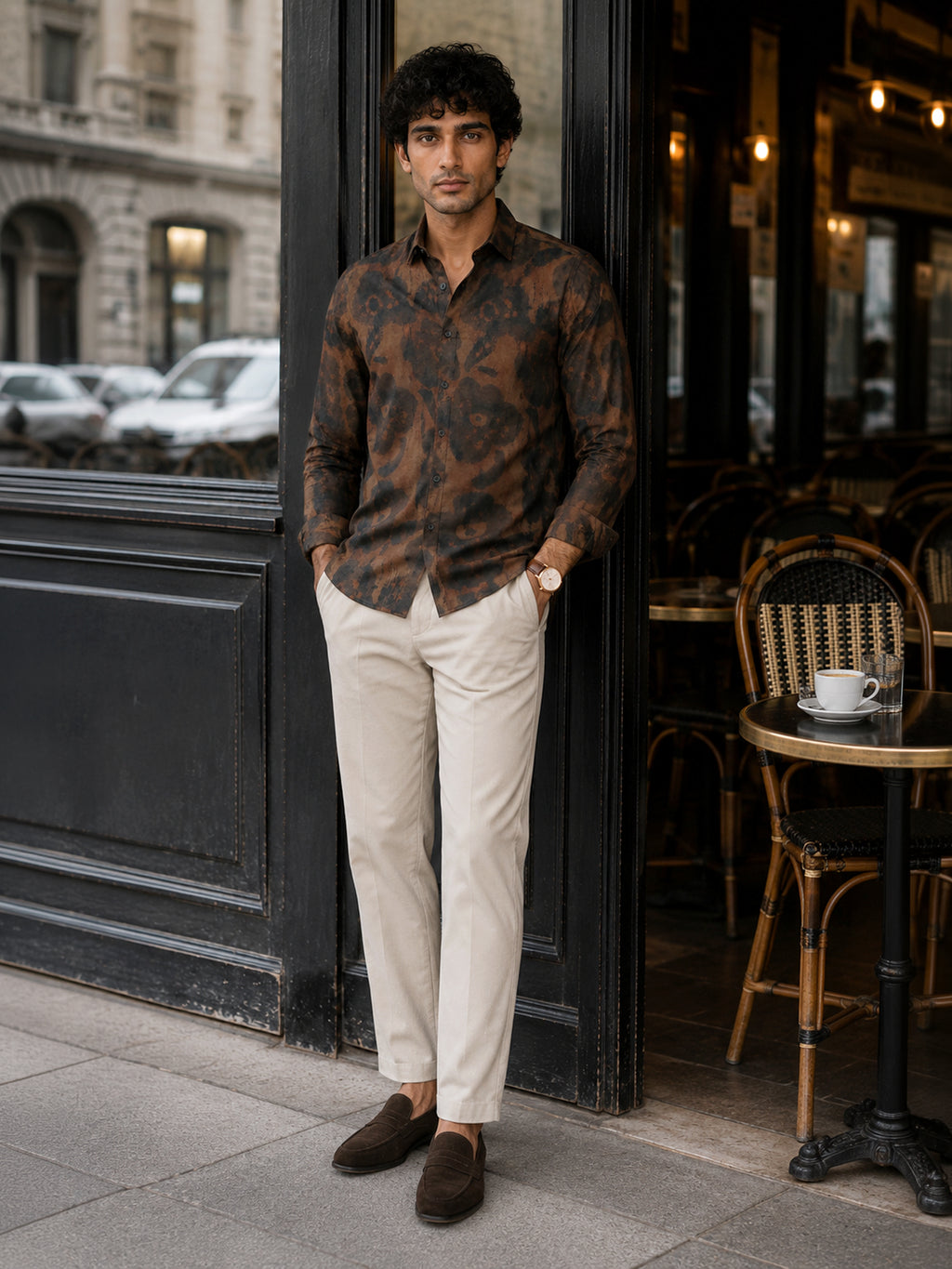 CAHOOT Men's Brown Washed Abstract Printed Regular Fit Shirt - view 4