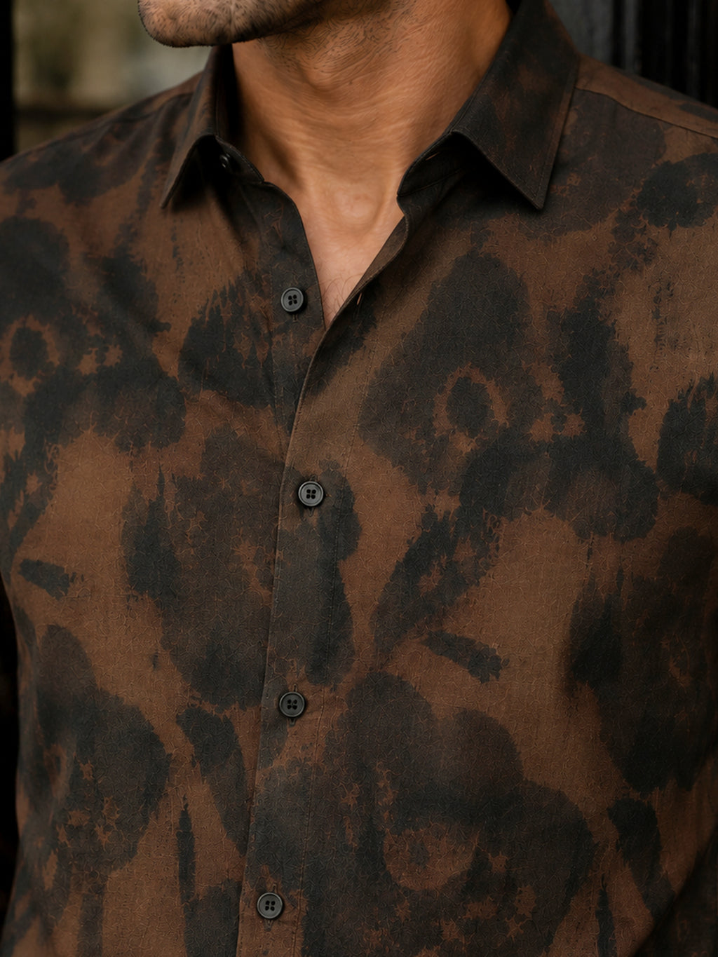 CAHOOT Men's Brown Washed Abstract Printed Regular Fit Shirt - view 5