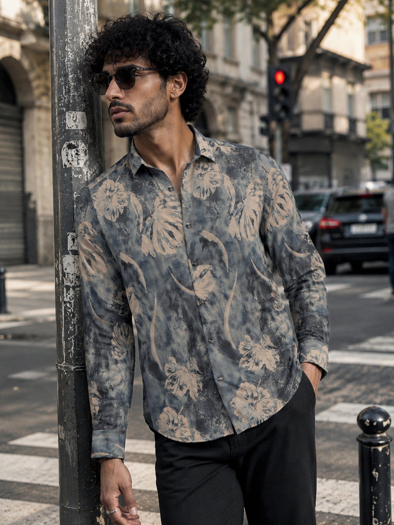 CAHOOT Men's Grey Floral Printed Regular Fit Shirt - view 1