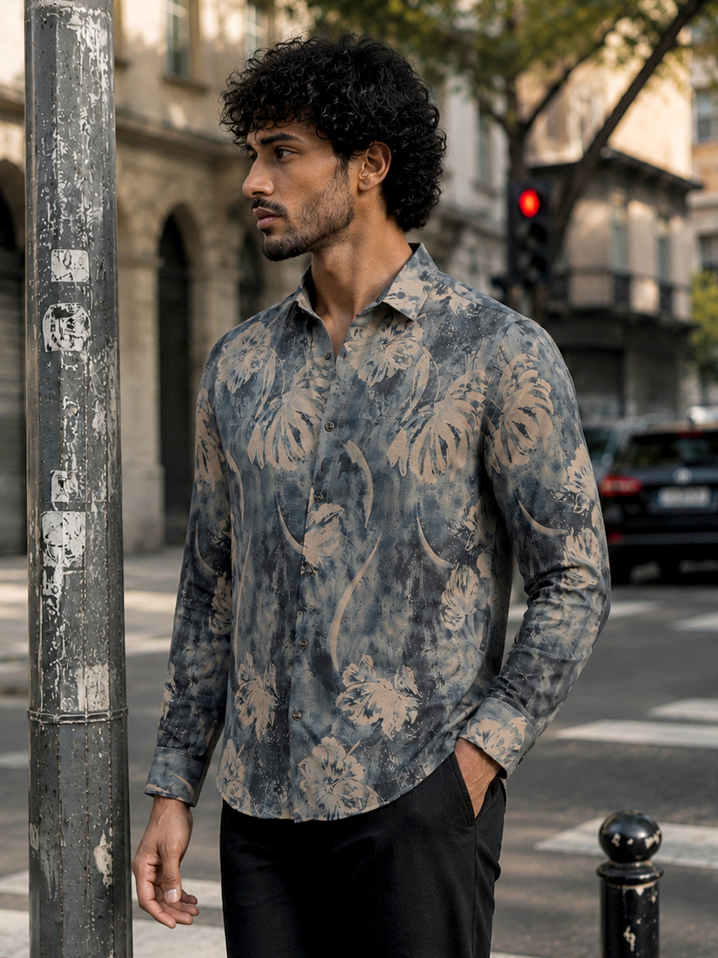 CAHOOT Men's Grey Floral Printed Regular Fit Shirt - view 2