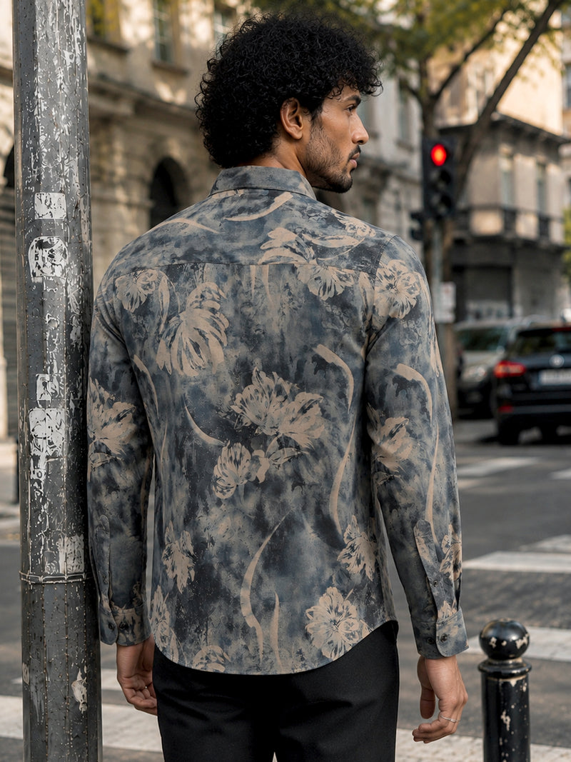 CAHOOT Men's Grey Floral Printed Regular Fit Shirt - view 3