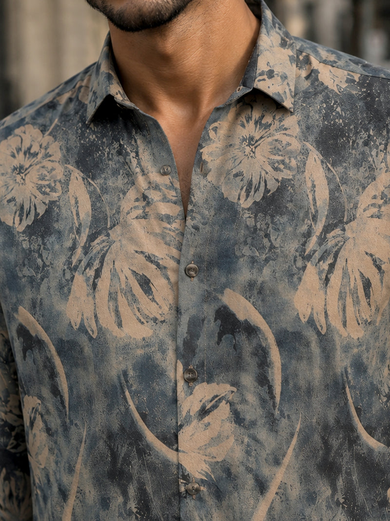 CAHOOT Men's Grey Floral Printed Regular Fit Shirt - view 5