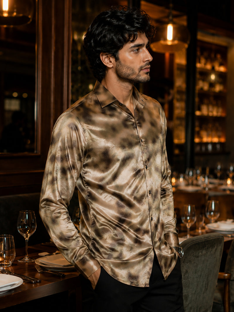 CAHOOT Men's Gold Brown Printed Velvet Shirt - view 3