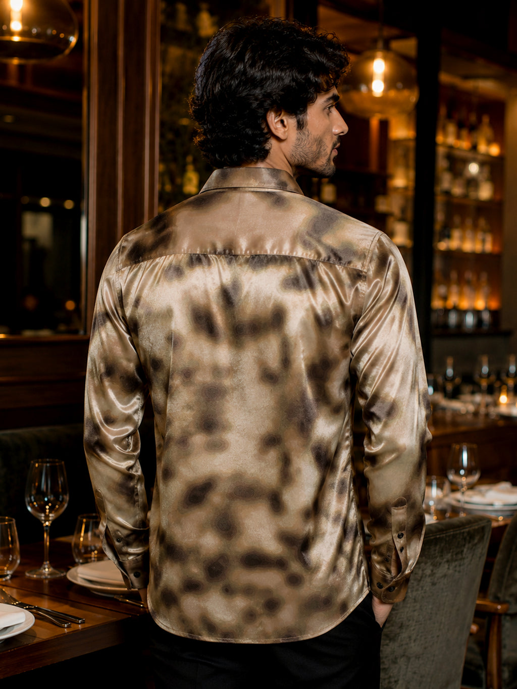 CAHOOT Men's Gold Brown Printed Velvet Shirt - view 4
