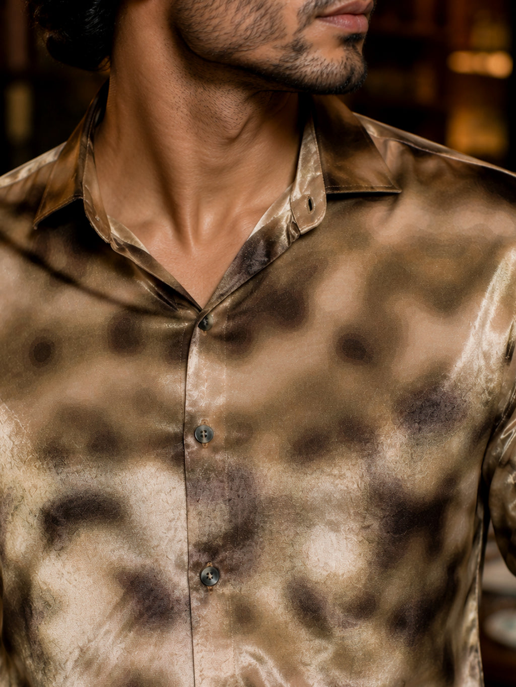 CAHOOT Men's Gold Brown Printed Velvet Shirt - view 6