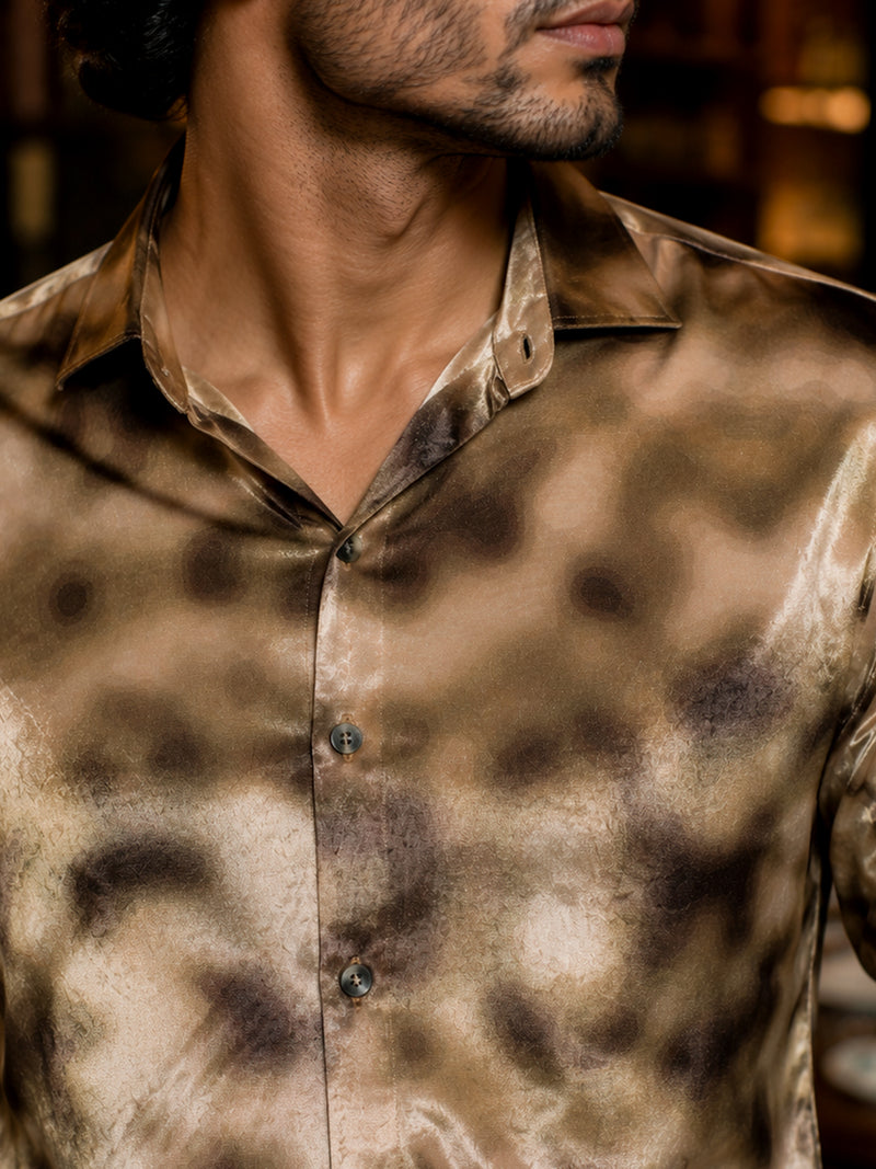 CAHOOT Men's Gold Brown Printed Velvet Shirt - view 6