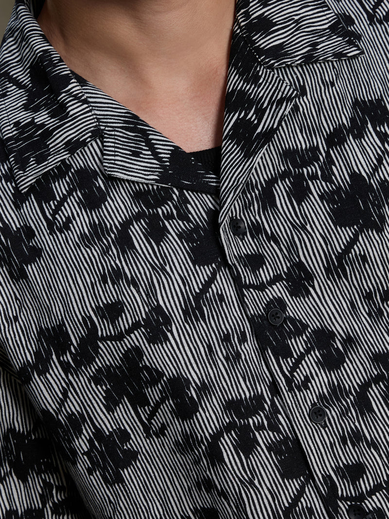 Cahoot Men's Black & White Boxy Crop Fit Shirt With Floral Print - view 6