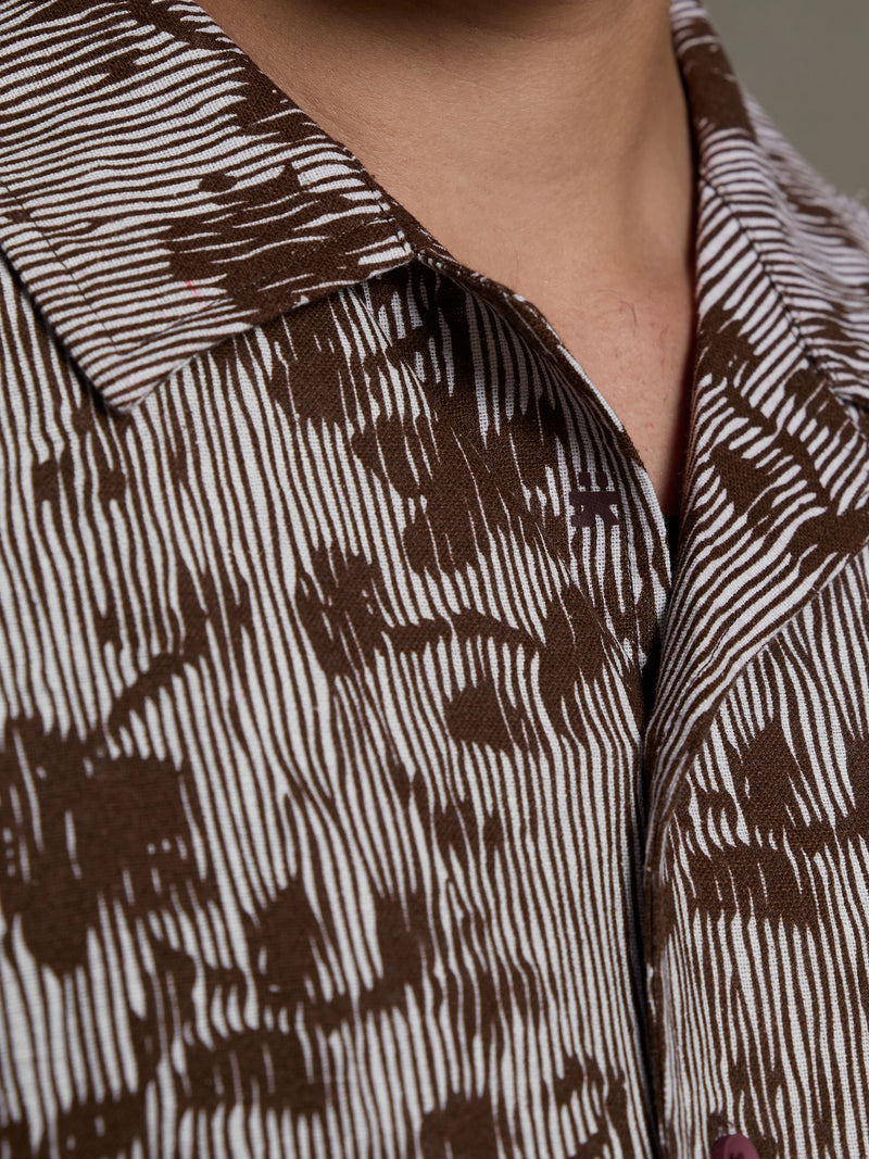 Cahoot Men's Brown & White Boxy Crop Fit Shirt With Floral Print - view 6