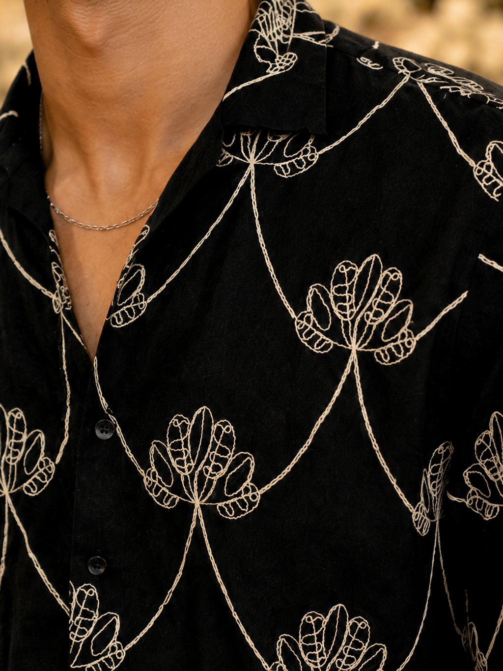 CAHOOT Men's Black Botanical Embroidered Oversized Fit Shirt - view 5