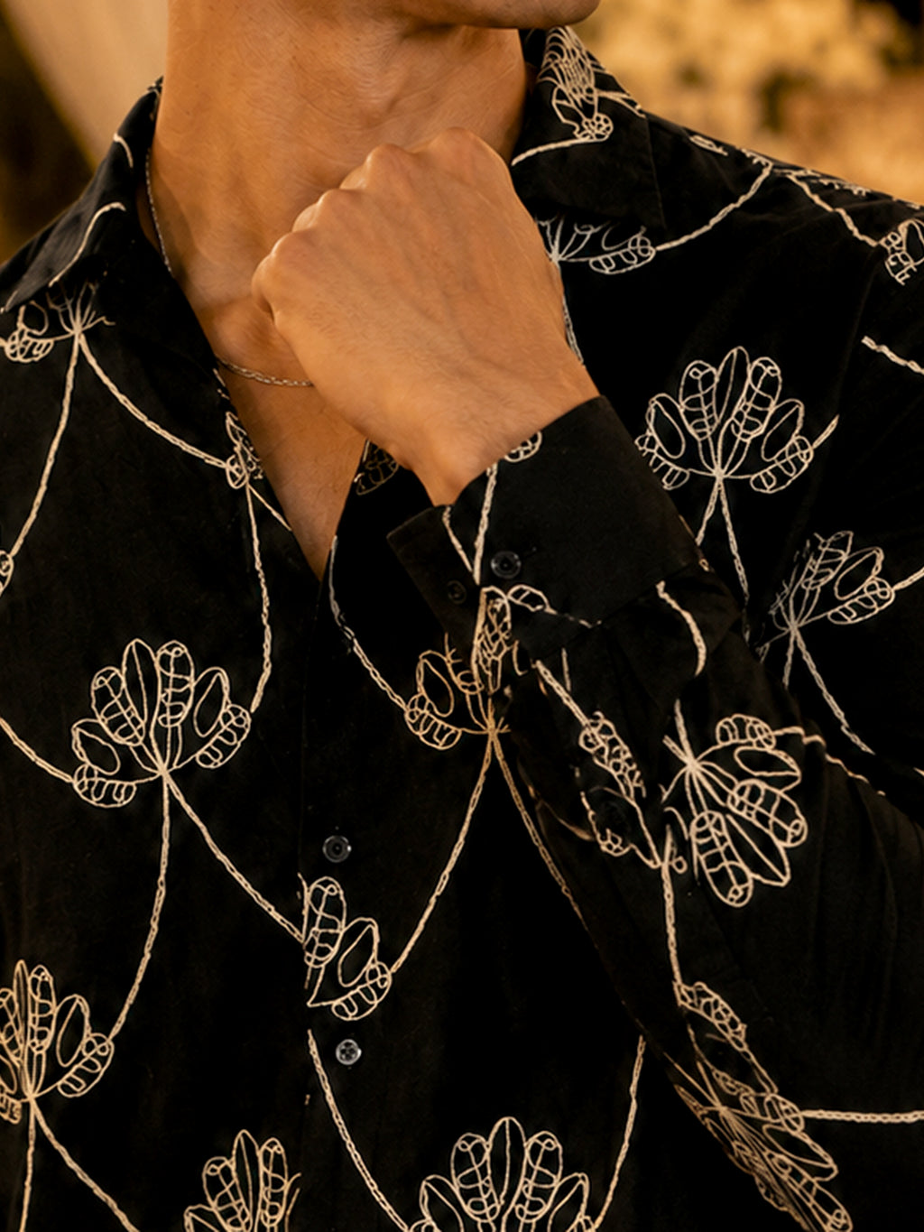CAHOOT Men's Black Botanical Embroidered Oversized Fit Shirt - view 6