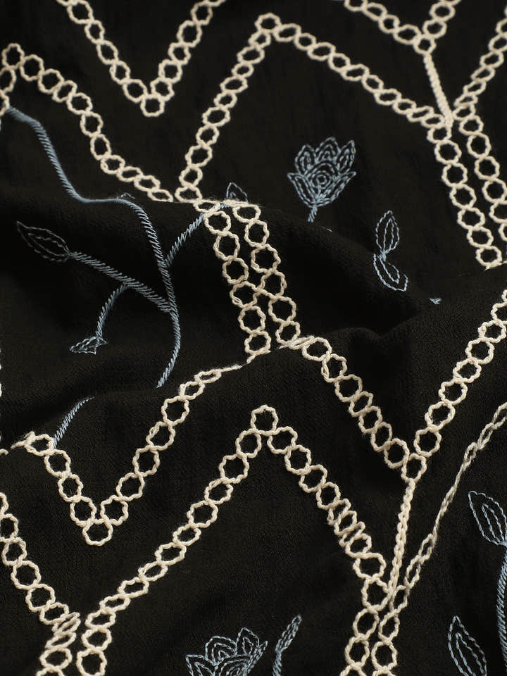CAHOOT Men's Black Geometric Embroidered Oversized Fit Shirt - view 7