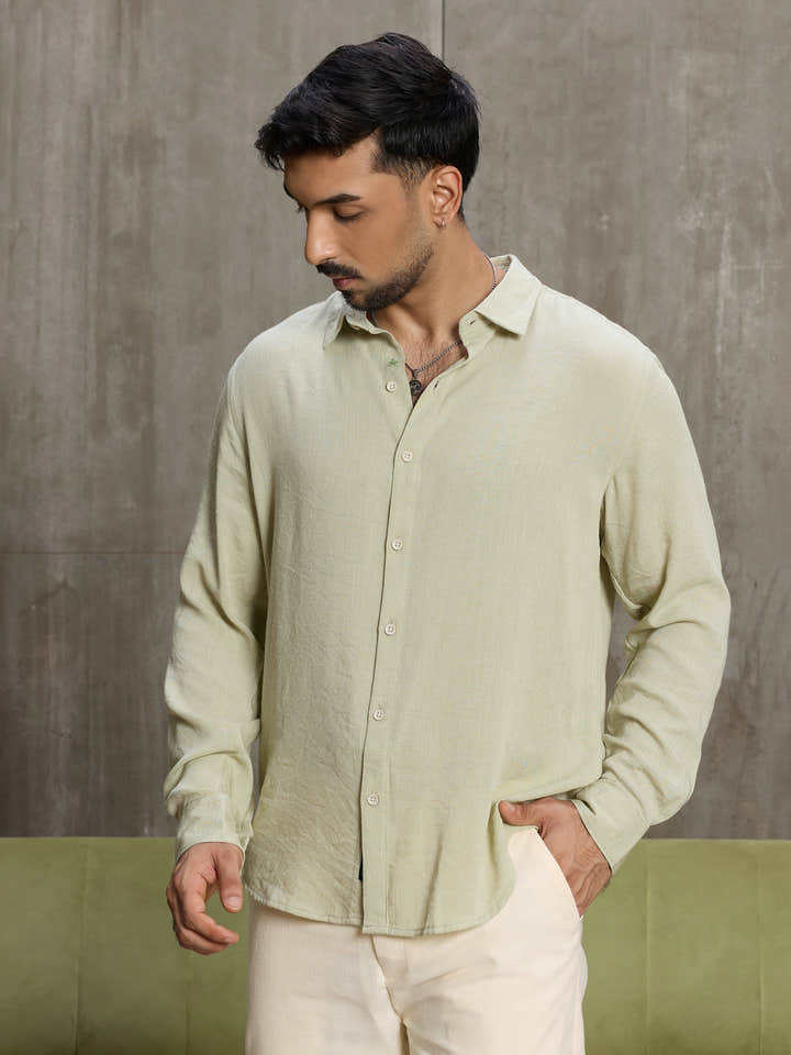 Cahoot Men's Light Green Hemp Oversized Fit Shirt - view 2