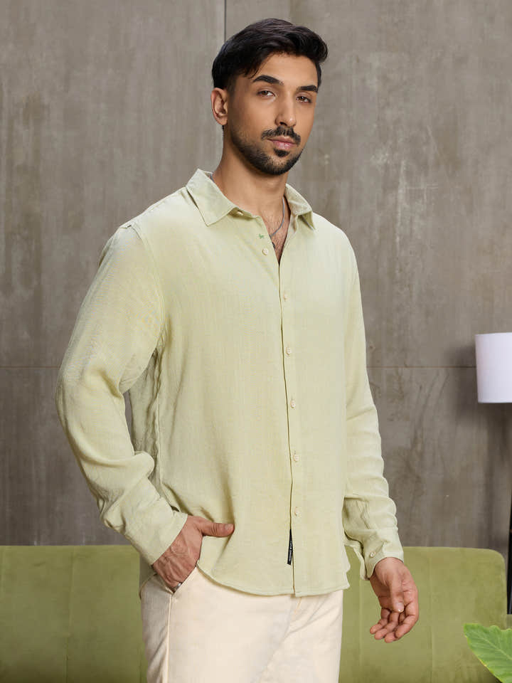 Cahoot Men's Light Green Hemp Oversized Fit Shirt - view 3