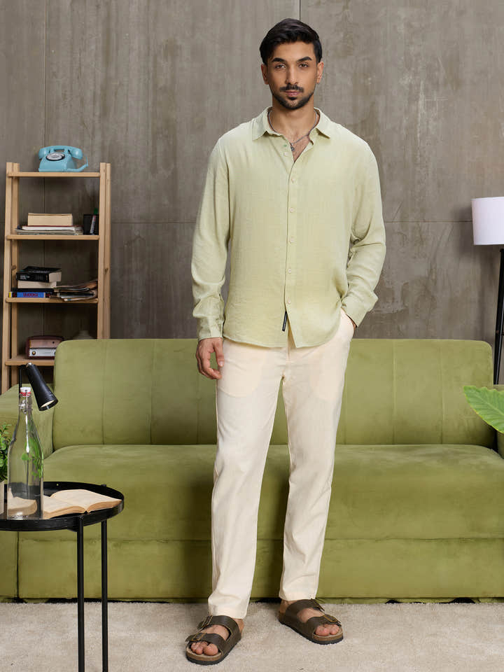 Cahoot Men's Light Green Hemp Oversized Fit Shirt - view 5