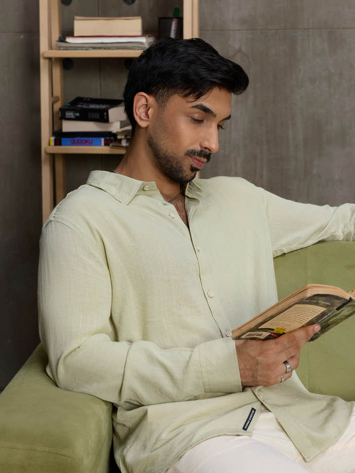 Cahoot Men's Light Green Hemp Oversized Fit Shirt - view 7