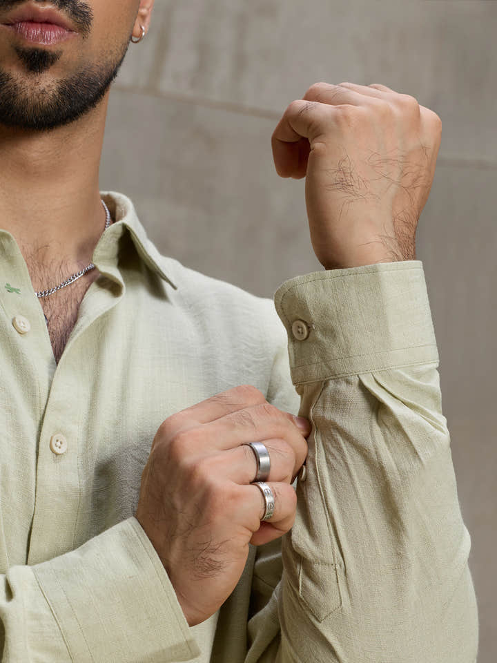 Cahoot Men's Light Green Hemp Oversized Fit Shirt - view 9