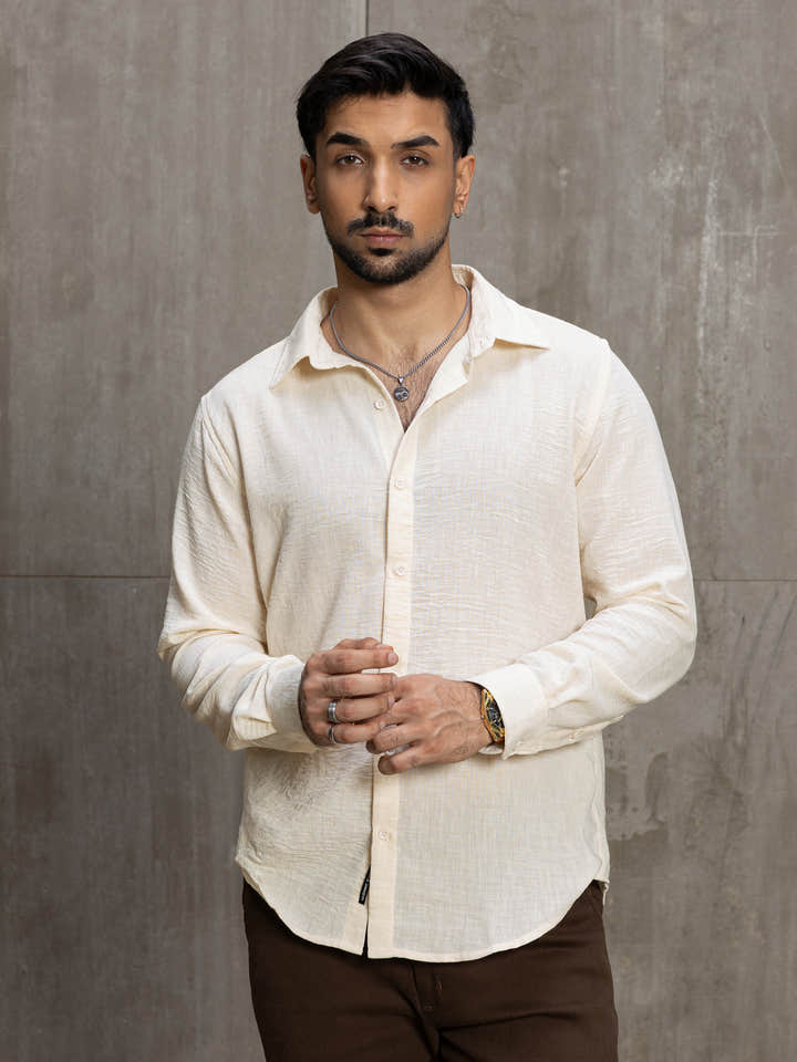 Cahoot Men's Cream Hemp Oversized Fit Shirt - view 2