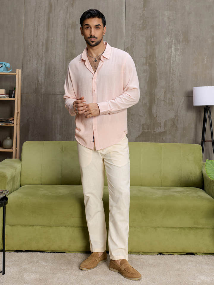 Cahoot Men's Light Pink Hemp Oversized Fit Shirt - view 5