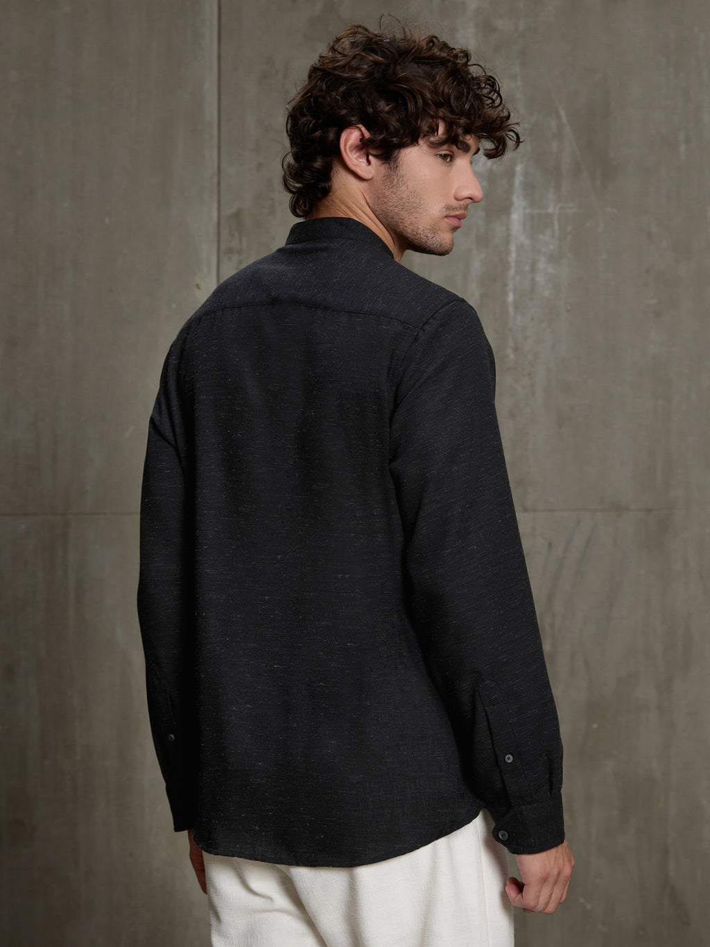 Cahoot Men's Black Hemp Mandarin Collar Shirt With Triple Button Detailing - view 4