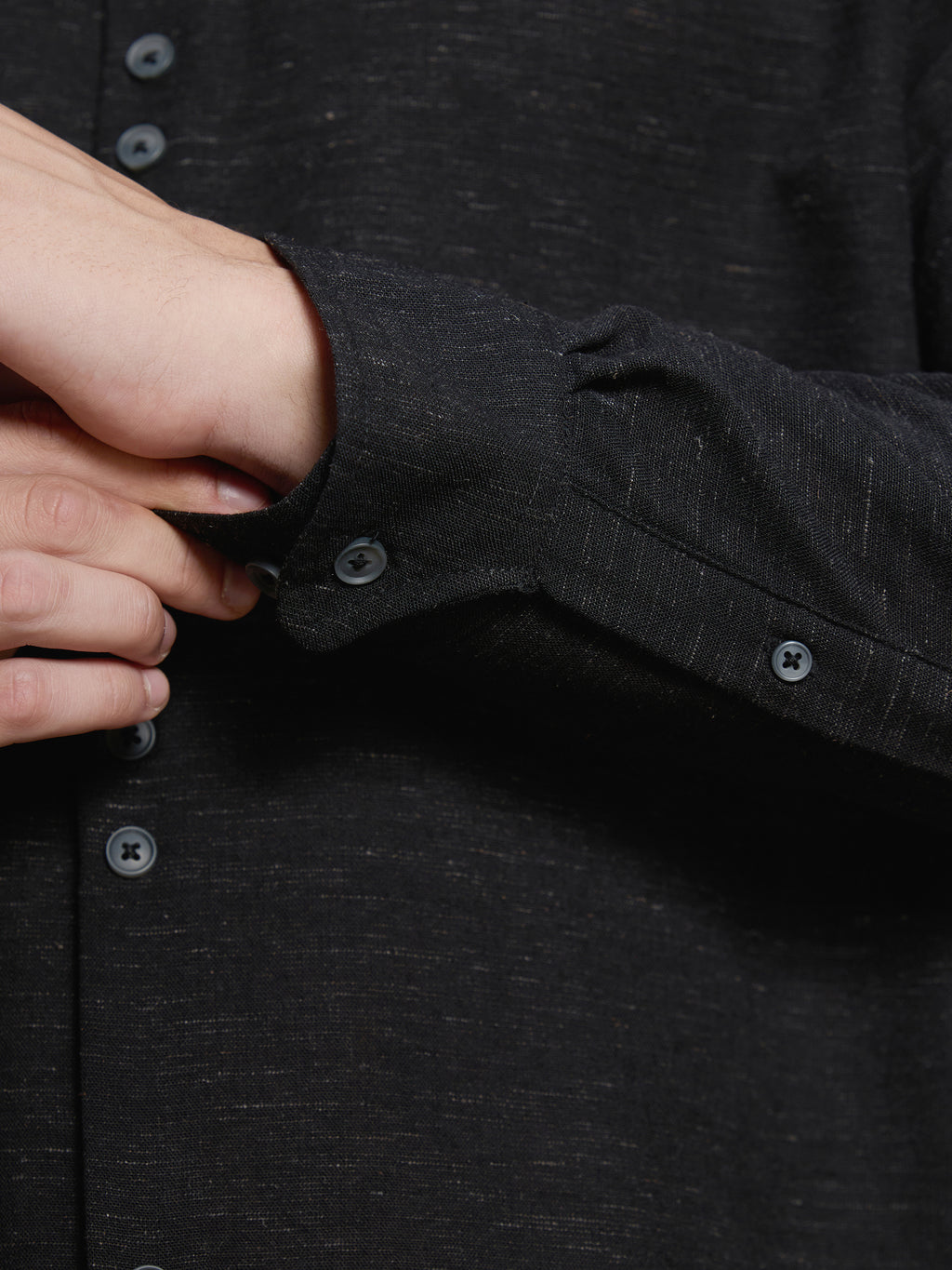 Cahoot Men's Black Hemp Mandarin Collar Shirt With Triple Button Detailing - view 9