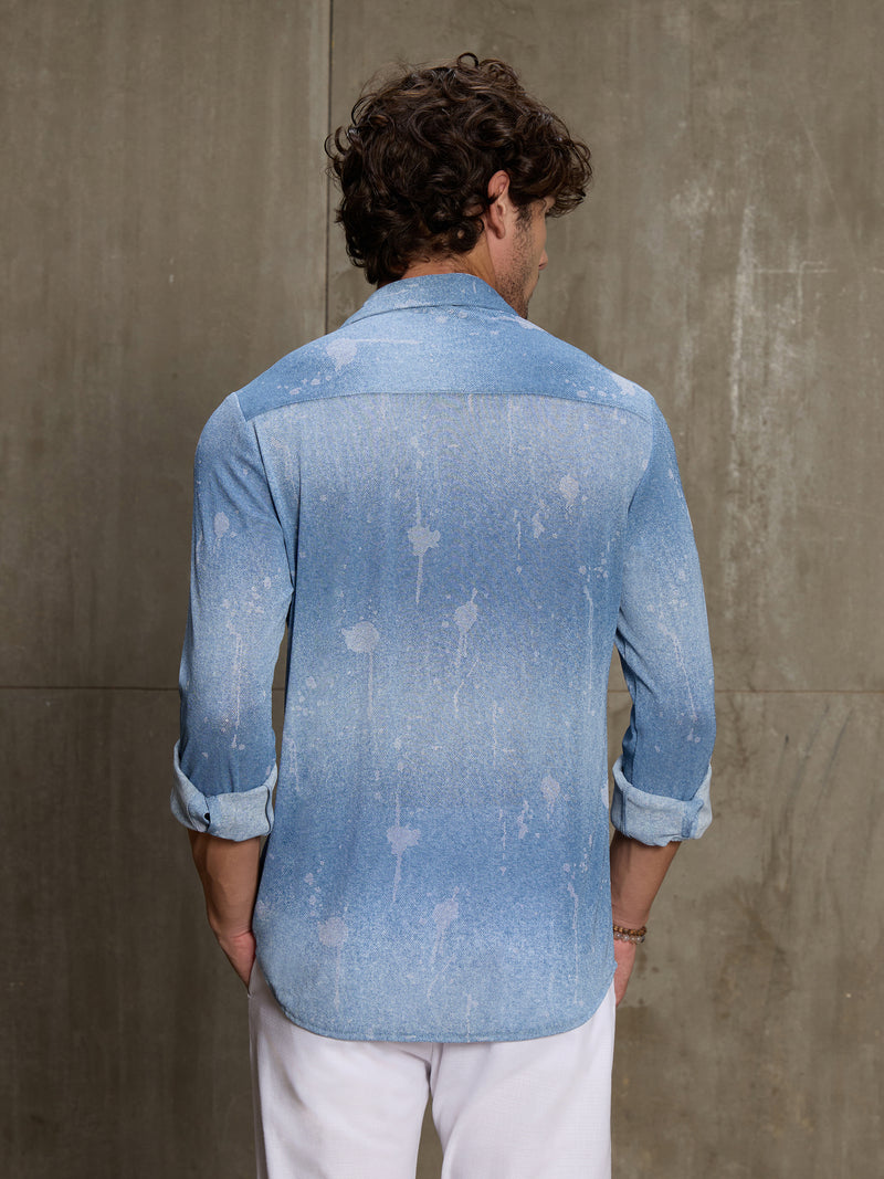 Cahoot Men's Light Blue Denim Look Printed Stretchable Shirt - view 4