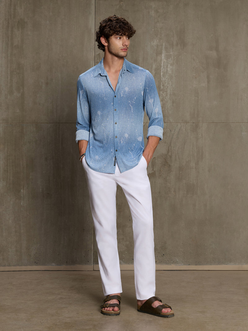Cahoot Men's Light Blue Denim Look Printed Stretchable Shirt - view 5