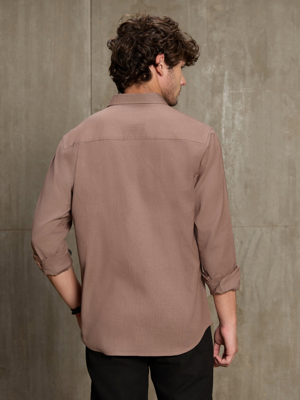 Cahoot Men's Light Brown Cotton Slub Regular Fit Shirt - view 4