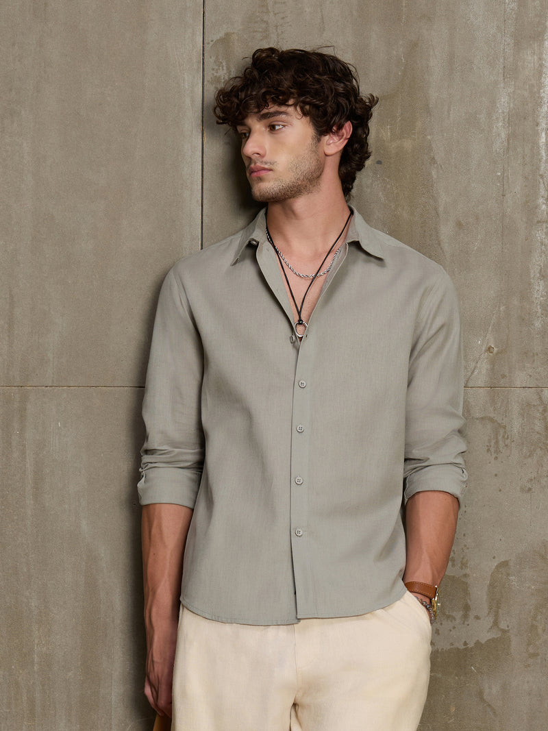 Cahoot Men's Sage Green Cotton Slub Regular Fit Shirt - view 1