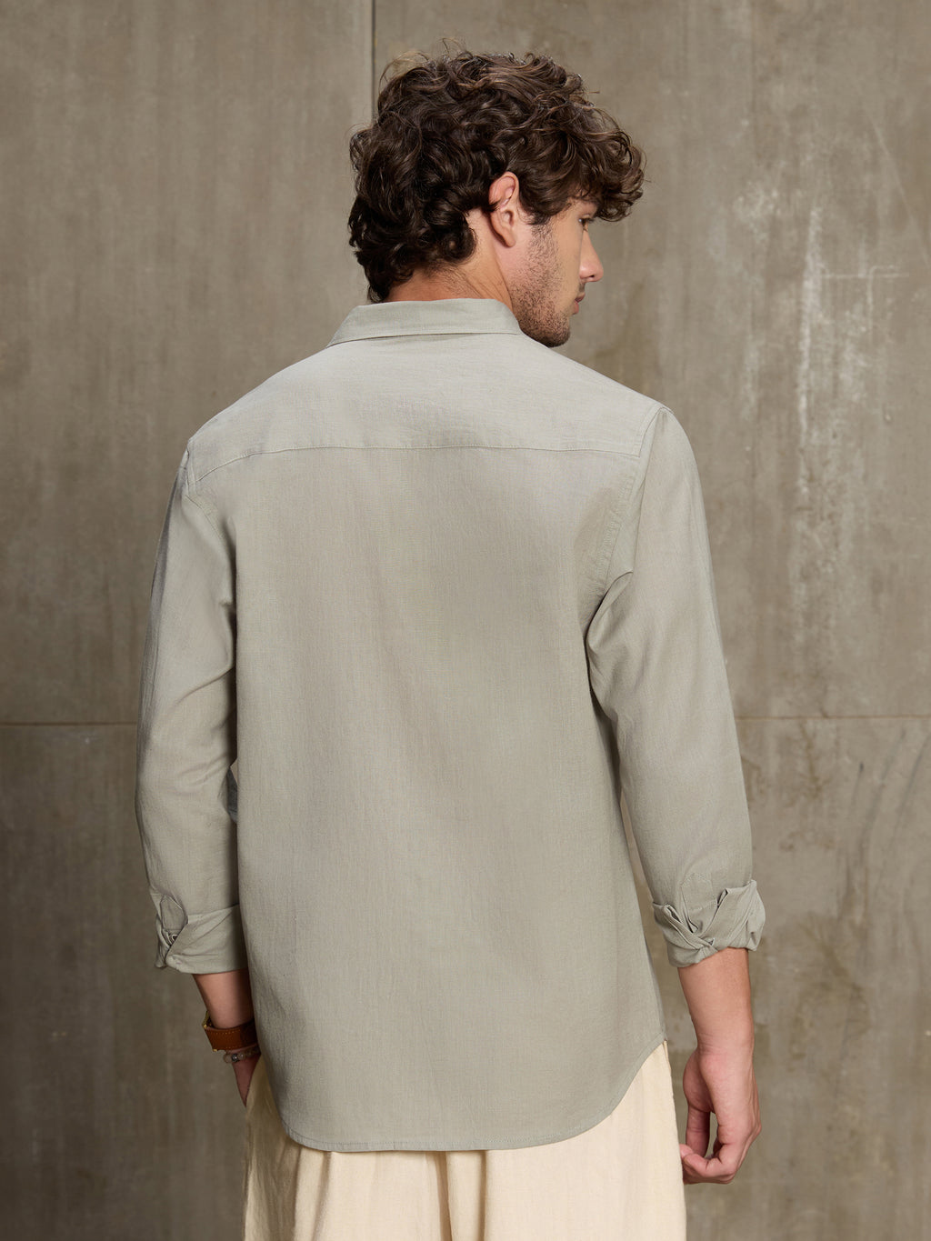 Cahoot Men's Sage Green Cotton Slub Regular Fit Shirt - view 4