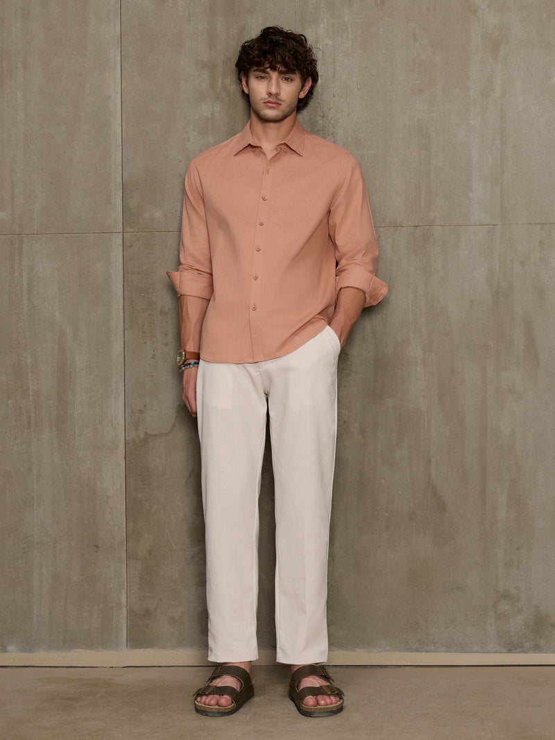 Cahoot Men's Peach Cotton Slub Regular Fit Shirt - view 6