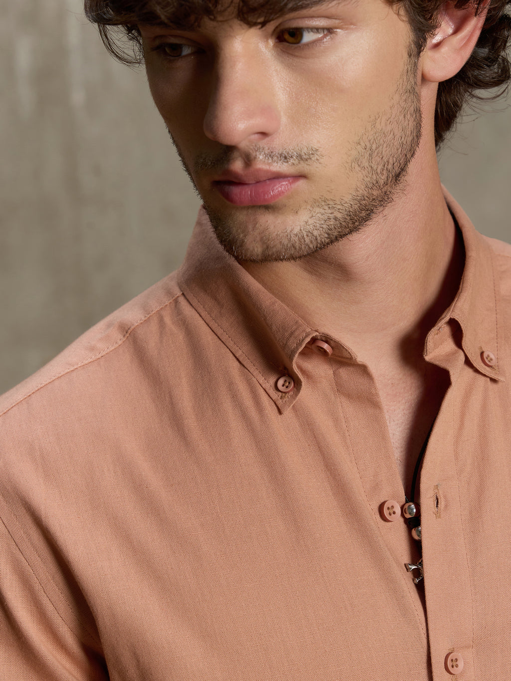 Cahoot Men's Peach Cotton Slub Regular Fit Shirt - view 7