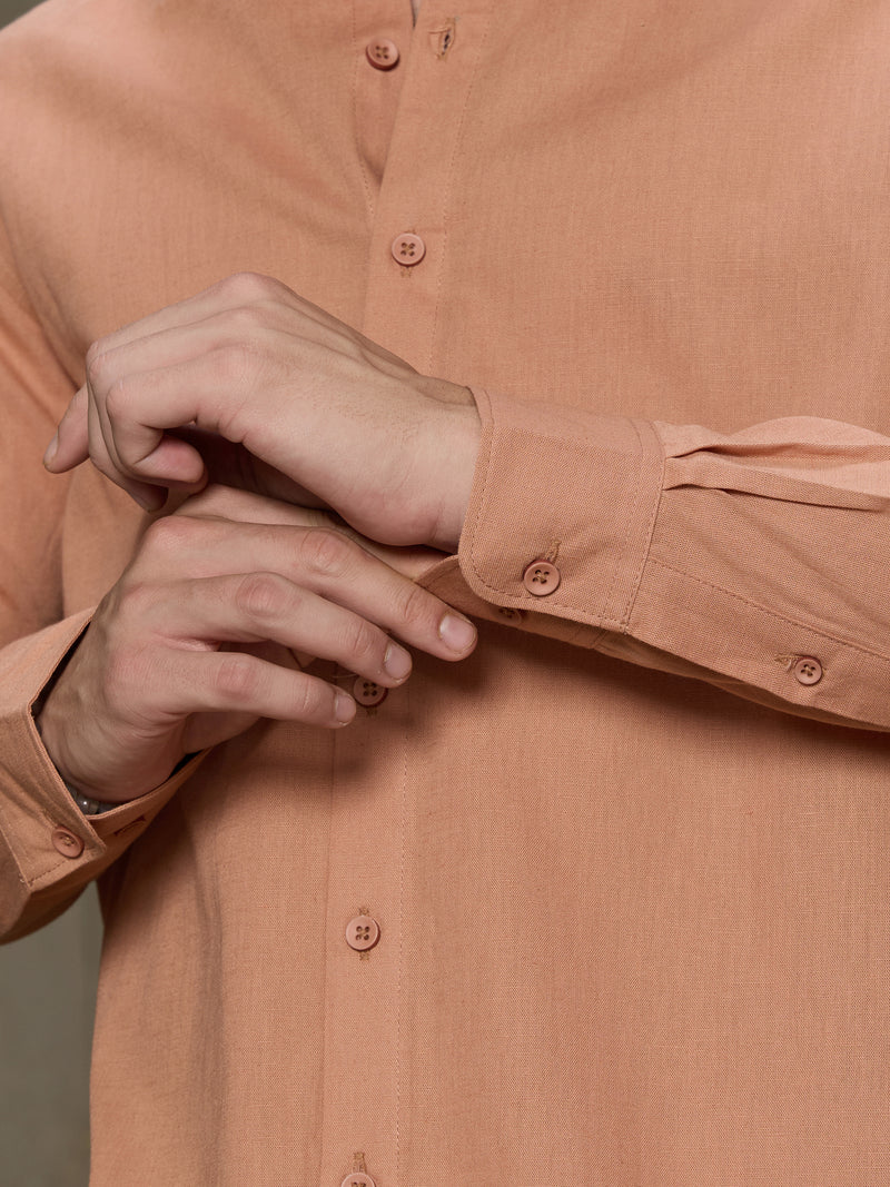 Cahoot Men's Peach Cotton Slub Regular Fit Shirt - view 8